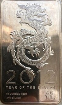 10 uncová strieborná tehlička 2012 Rok draka