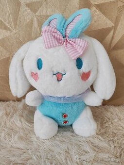 Plyšová hračka, zajačik s modrými uškami, bielo-ružovo-modrý