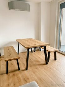 Jedálensky stôl + lavice - dubové masívne drevo - 1