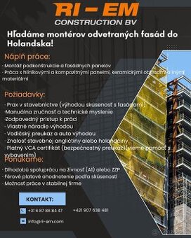 Ponuka práce Holandsko (odvetrané fasády)