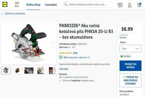 PARKSIDE® Aku ručná kotúčová píla PHKSA 20-Li B3 Nová