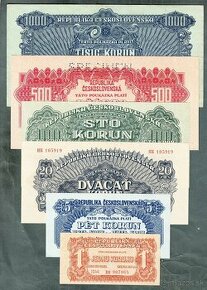 Staré bankovky KOMPLET SESTAVA 1944 pěkný stav,