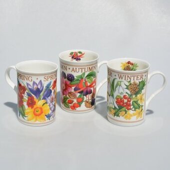 3 porcelánové hrnčeky z 1 série - Jar + jeseň + zima