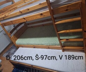 ZNÍŽENÁ CENA,MASÍVNA poschodová posteľ 3- lôžková s matracmi