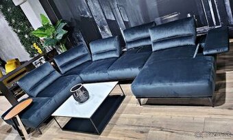 Modro-šedá zamatová U-čková sedačka