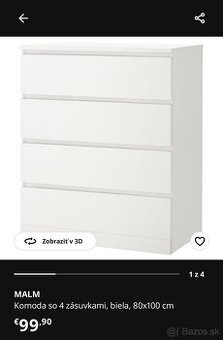 Komoda MALM so 4 zásuvkami biela