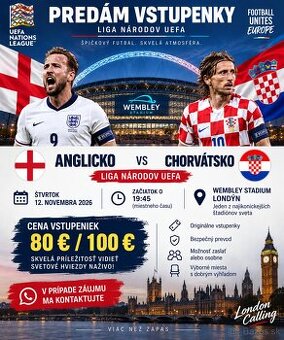 Predám vstupenky na Anglicko- Chorvátsko