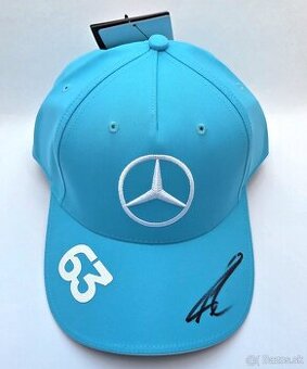 George Russell týmová čepice Mercedes F1 orig. autogram
