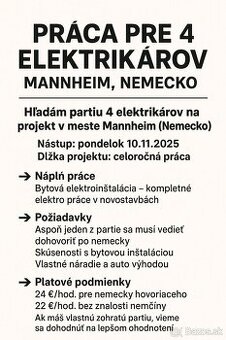 Práca pre 4 elektrikárov – Mannheim, Nemecko