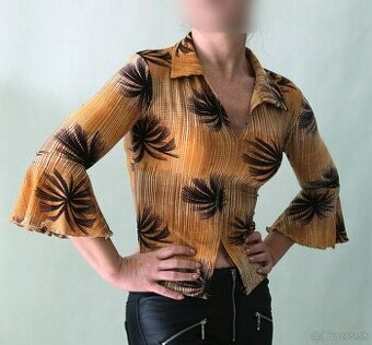 Elastická blúzka s palmami a striebornou nitkou, S