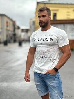 Luxusne tričko Balmain bielo strakaté
