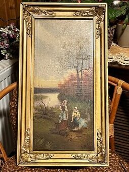 Velmi stary malovany obraz v nadhernom rame -