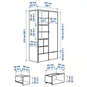 VISTHUS Skriňa, sivá/biela, 122x59x216 cm