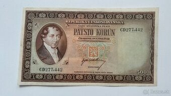 Bankovky 2.ČSR 500 Kč Londýnska emisia neperforovaná aUnc