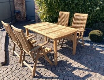 TEAK - Zahradne sedenie pre 4 osoby s polohovatelnymi stolic