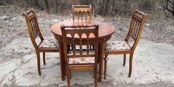 Starožitný masivní rozklád. stůl + 4x starožitné židle