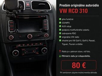 Originálne rádio VW RCD 310