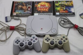 PS One (PS1) konzola + 2 ovládače + pamäťovka + 3 hry