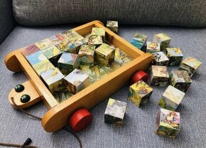 Drevené kocky ako vozíček/6x puzzle/počítadlo - 1