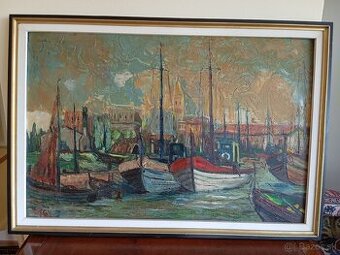 Obrovský impresionistický obraz - pristav 125x70 cm