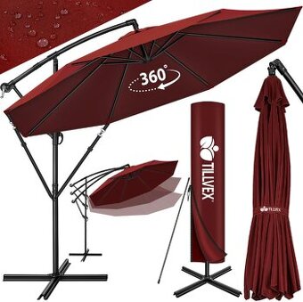tillvex závesný slnečník Ø 350 cm – červený, s kľukou, nový