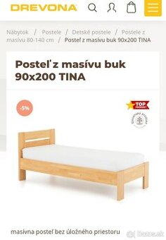 Postele 90x200 z masívneho dreva z buku