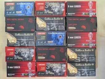 Predám náboje 9 mm Luger NORMA,Sellier&Bellot, Fiocchi, GECO