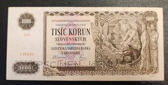 1000 ks, 1940, Ol, Slovenský štat, SPECIMEN
