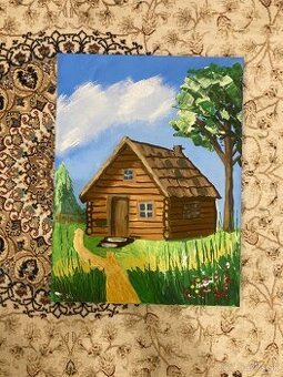 Akryl na plátne originál - osamelý domček