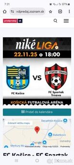Predám vstupenky  na futbal Košice  -Trnava