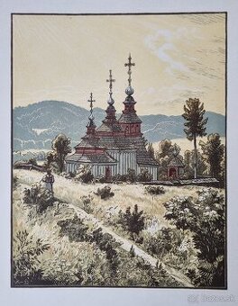 Karel Vik-Drevený kostol vo Vyšnom Mirošove.