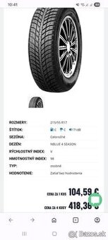Pneumatiky zimné/celoročné NEXEN Nblue / 215/55r17