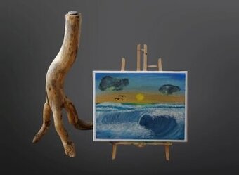 Ručne maľovaný obraz – Morská vlna, západ slnka (akryl, plát