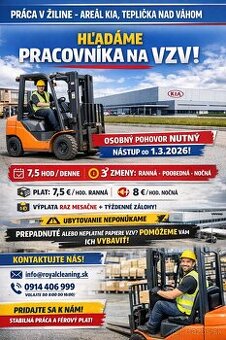 práca v žiline areál kia v tepličke nad váhom VZV pracovnici