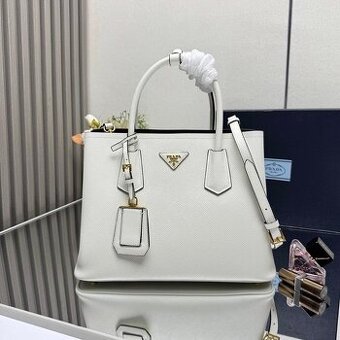 White/Black Prada Double medium Saffiano leather bag