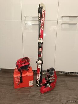 Lyže 130 cm, lyžiarky, prilba