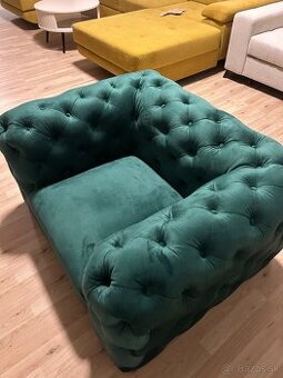 Kreslo chesterfield zelená zamatová látka