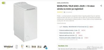 Práčka WHIRLPOOL v záruke s vrchným plnením