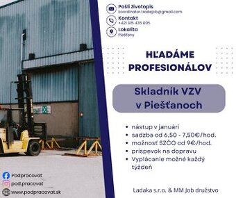 Skladník VZV v Piešťanoch