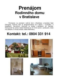 Prenájom rodinného domu v Bratislave pre partiu robotníkov