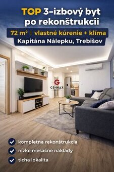 Svetlý a priestranný 3-izbový byt | 72 m² | vlastné kúrenie 