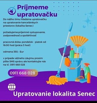 upratovavačka kancelárii na 3 hod. poobede