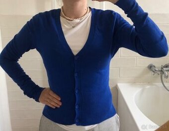 Kráľovsky modrý sveter na gombíky, Anna Scott, S/36