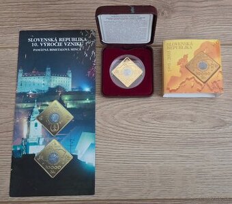 Bimetalova zberateľská minca 10000 sk Vznik SR 10 vyrocie