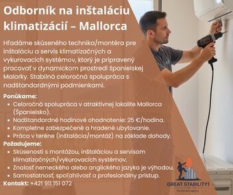 Hľadáme odborníka na inštaláciu klimatizácií – Mallorca