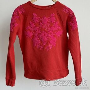 H&M Červená mikina pulóver s nášivkou crewneck XS 34
