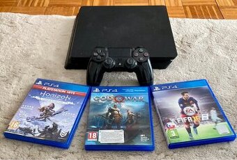 PS4 Slim 500GB + ovládač + 3 top hry (GoW, FIFA, Horizon)