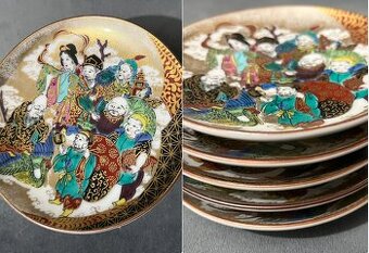 Good Fortune Dishes Set of 5 Kutani Ware - Seven Gods