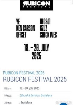 Predám lístok na RUBICON FESTIVAL
