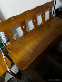 Retro/vintage drevený stôl + 4 stoličky + lavica